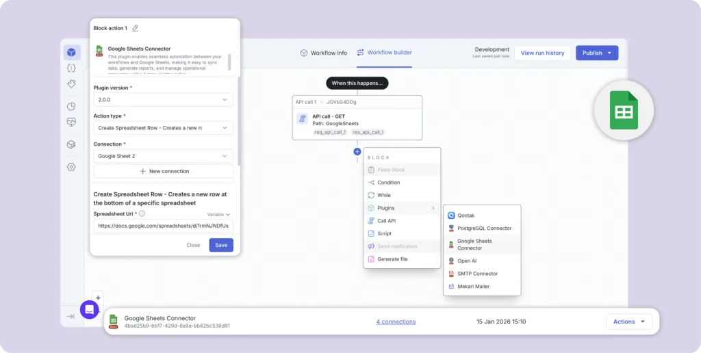 Mekari Officeless Google Sheet Connector, Prebuilt and No-code